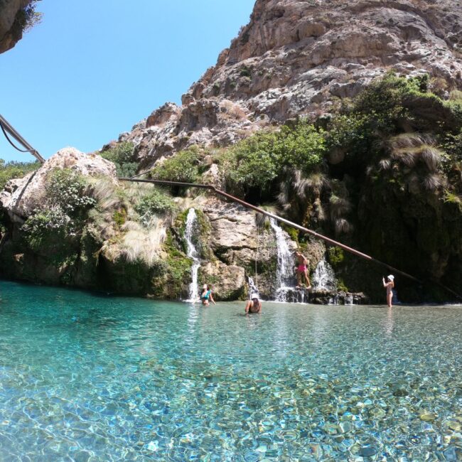 Kourtaliotiko Gorge: At the top of Kourtaliotiko Gorge, the cavernours source of water