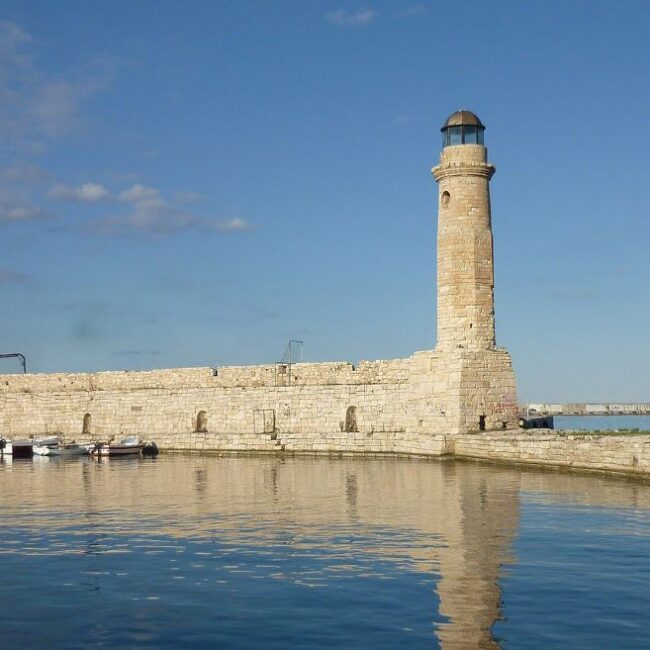 Rethymnon: The lighthouse at the Venetian Harbor of the old town of Rethymno