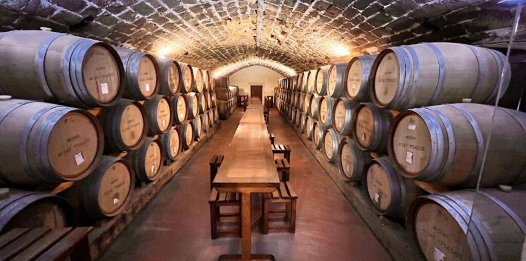 Agia Triada Monastery: The wine cellar is where wine tastings and meals can take place