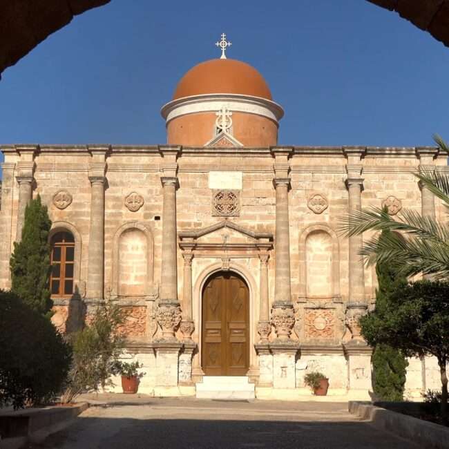 Gouverneto Monastery: Entering the courtyard to the main church