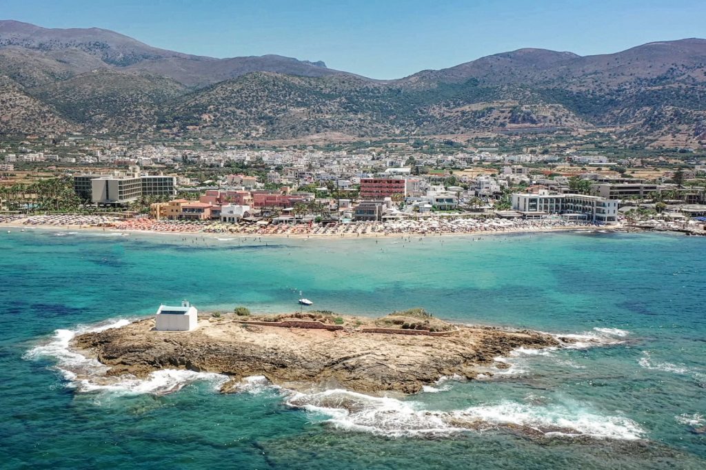 Malia Beach: Chapel of the Transfiguration of Christ on the islet across the main beach