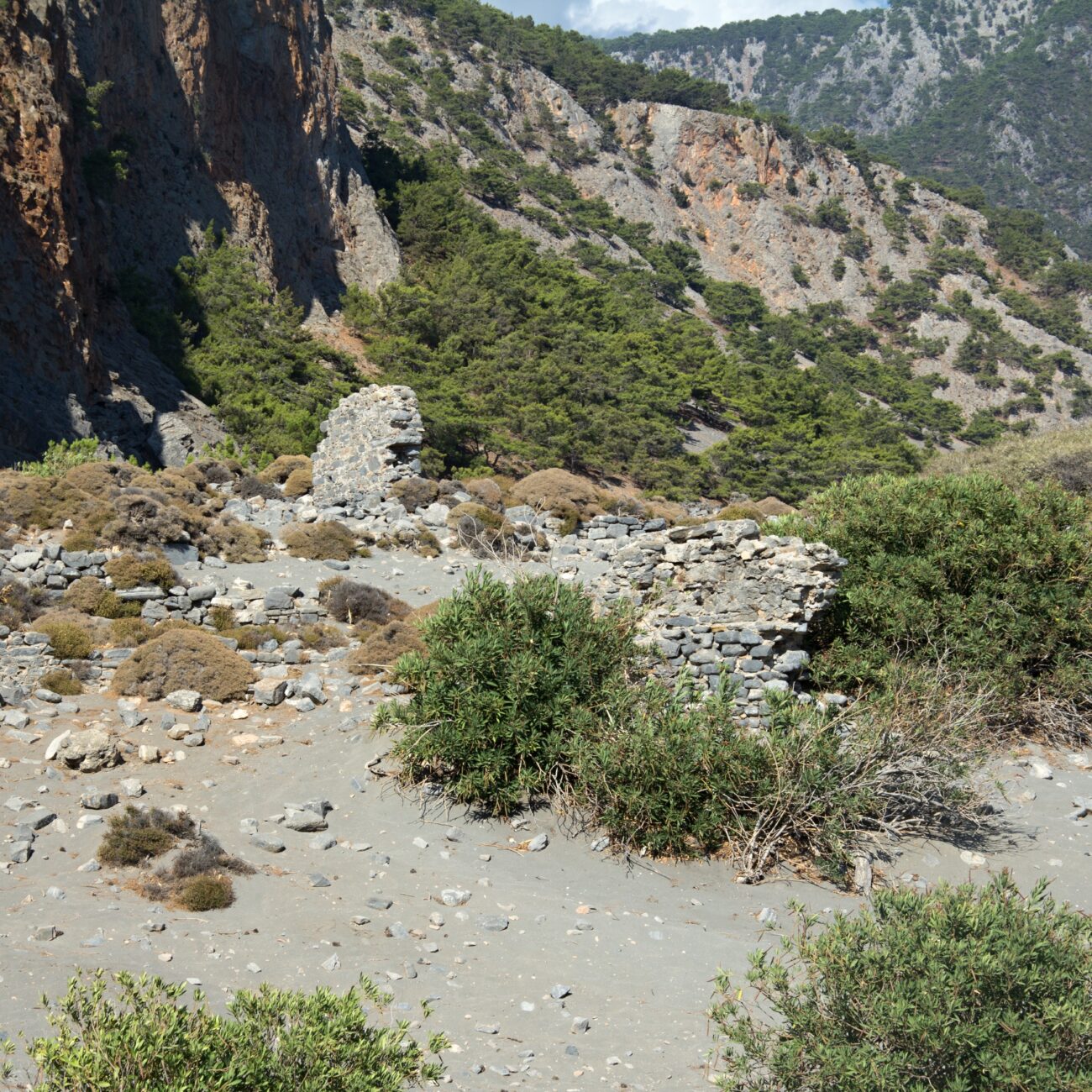 The remains of a stone built building in Ancient Tarra at Agia Roumeli Village