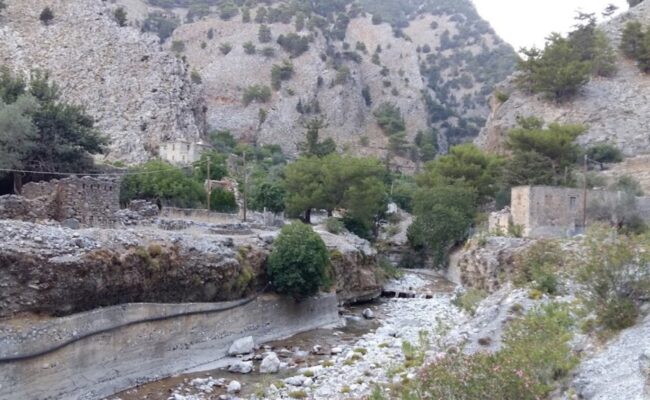 The old village of Agia Roumeli, that was devastated by the flood of Samaria river