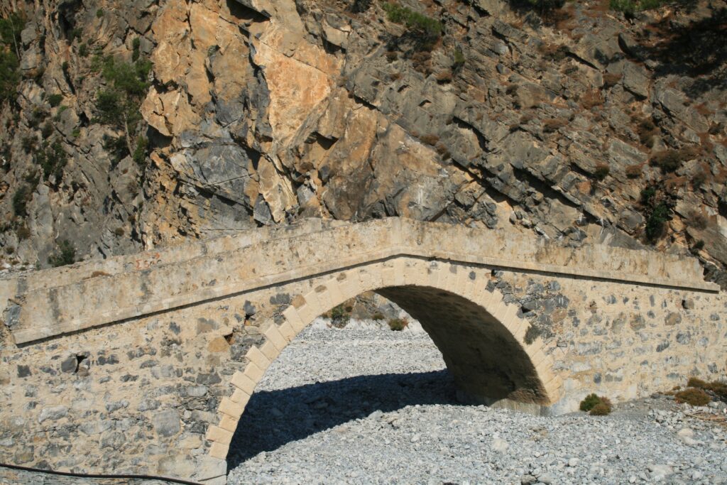 Stone Arch bridge near the archeological site of Tarra at Agia Roumeli Village