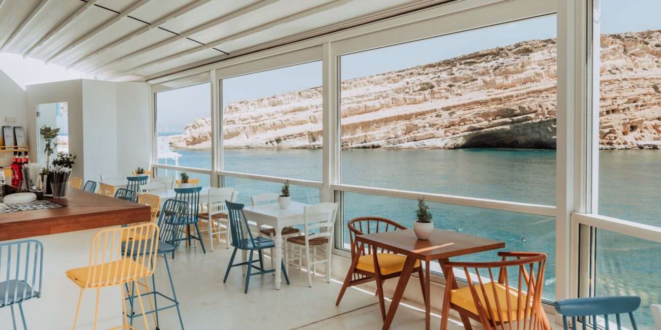 View from Scala Premium Sea food Bar at Matala Beach